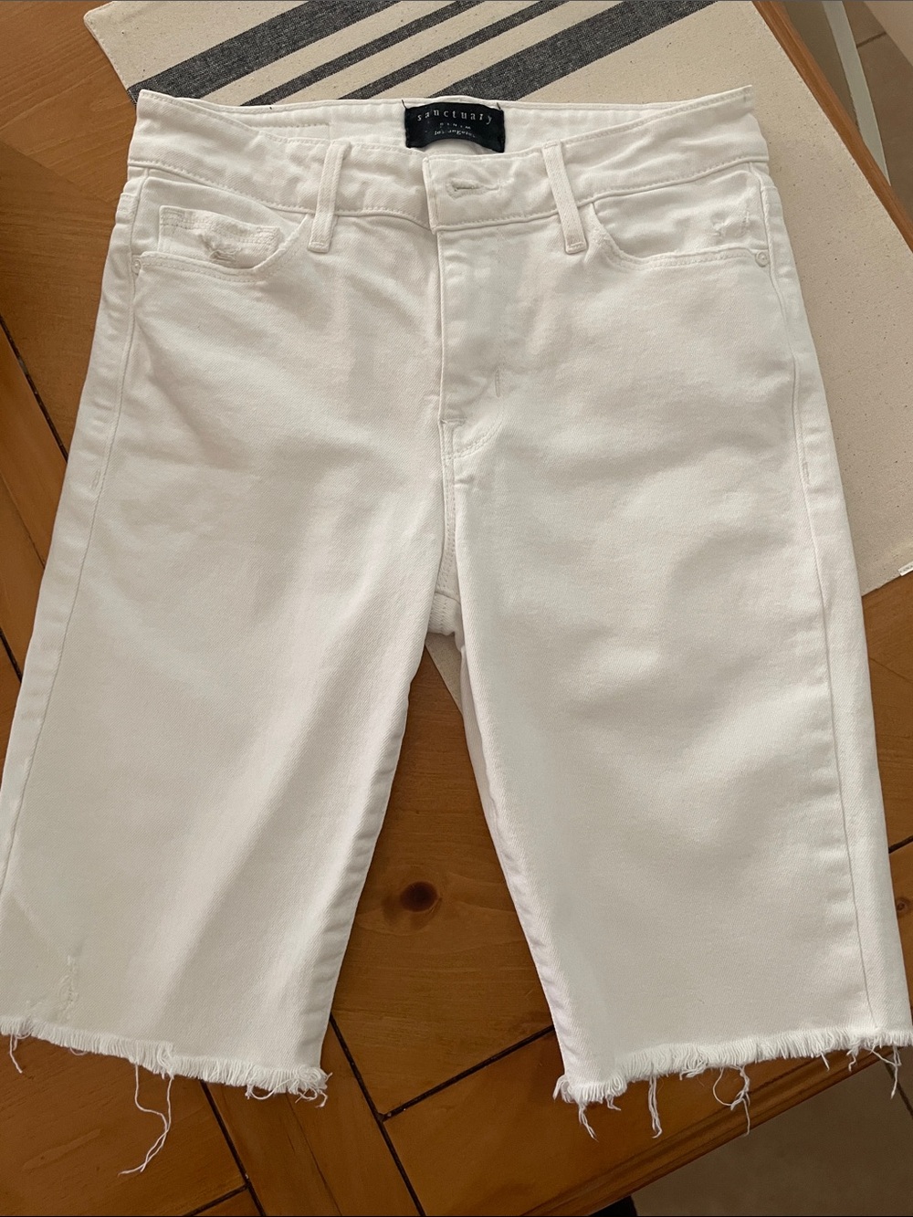 Sanctuary Malibu White Frayed Hem Denim Bermuda Shorts
